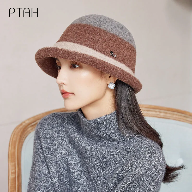 

[PTAH] Fashion Wool Hat Fedoras Women British Style Vintage Church Hat Ladies Temperament Gentleman Elegant 100% Australian Wool