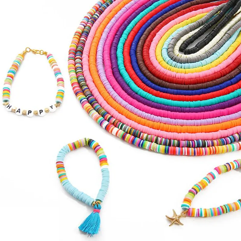 

New 12 Colors 4/6mm Flat Round Handmade Polymer Clay Spacers Loose Disc Beads For DIY Jewelry Making Findings 1 Strand y16