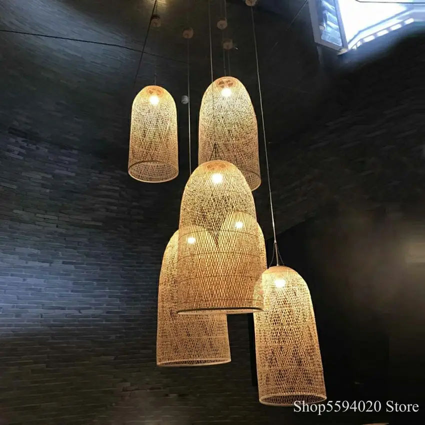 

New Chinese Bamboo Pendant Lights Hotel Tea Staircase Hotel LED Hanging Lamp Wood Pendant Lamp Lustre Suspension Led Lighting