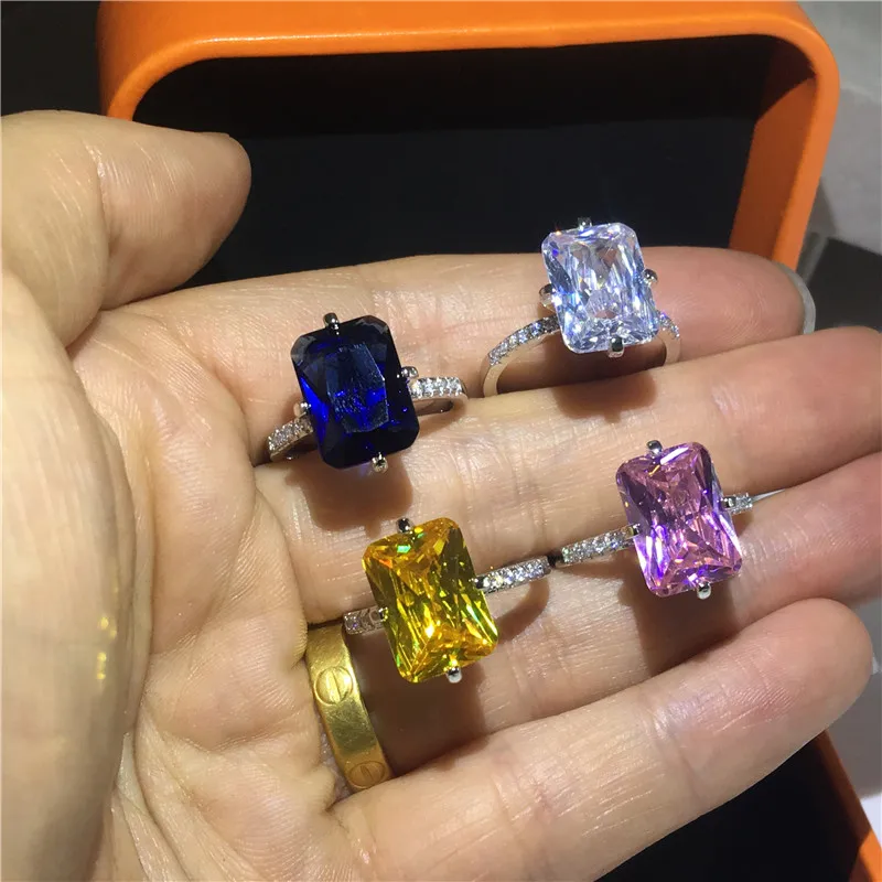 2020 вырезаны в форме цветов кольцо Настоящее 925 серебро квадратный 5ct AAAAA Cz