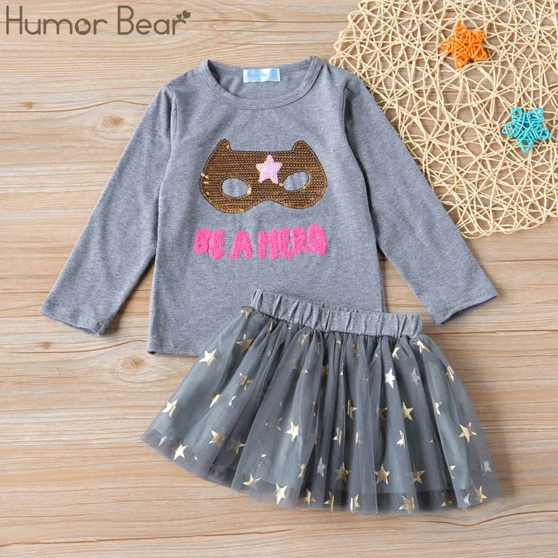 gray BTZ237 Humor Bear/детская одежда детские комплекты одежды для девочек комплект спортивной одежды из 2 предметов для маленьких девочек, футболка с длинными рукавами и принтом+ штаны - Цвет: gray BTZ237