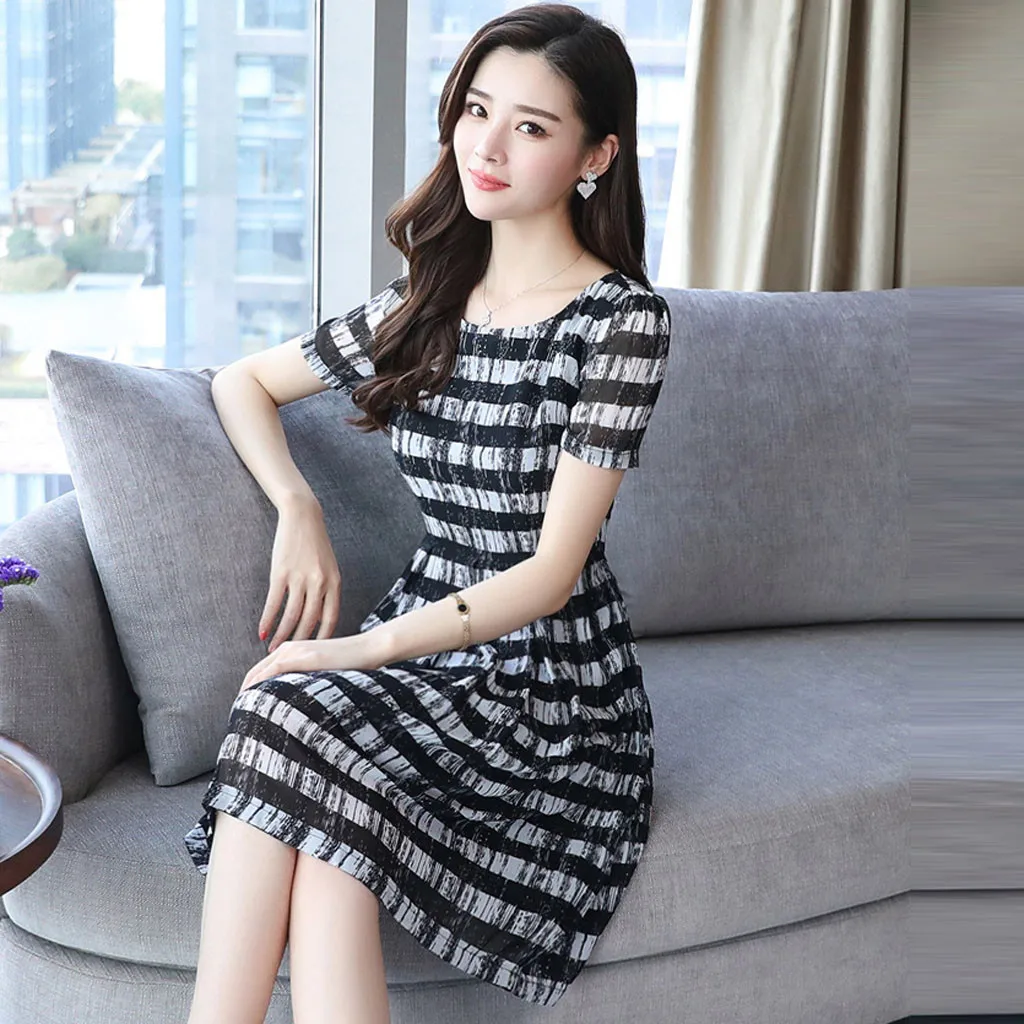 SAGACE элегантные женские платья в полоску с круглым вырезом платье коротким