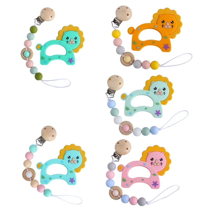 

Baby Pacifier Clip Chain Cartoon Lion Teether Silicone Beads Dummy Clip Soother Chew Leash Nipple Holder Teether