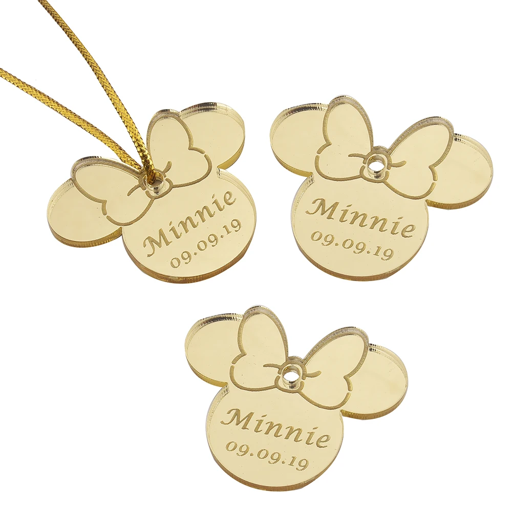 Style5 Gold 10 шт. персонализированные гравированное зеркало Минни Маус надписи имя карты метки ребенок душ украшение для вечеринки в день рождения 40 мм логотип - Цвет: Style5 Gold