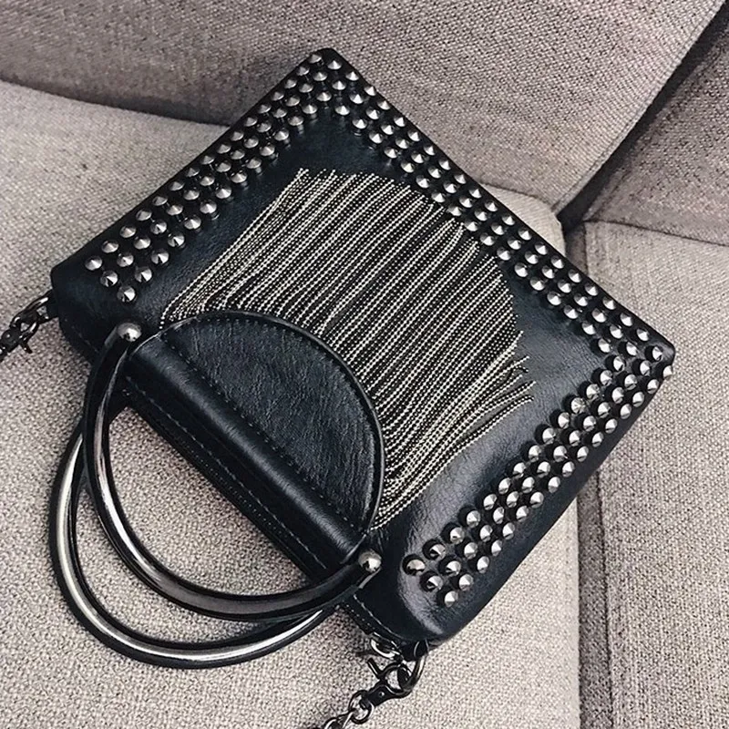 Женская сумка Rock River модная мини на плечо с цепочкой и кисточками мессенджер