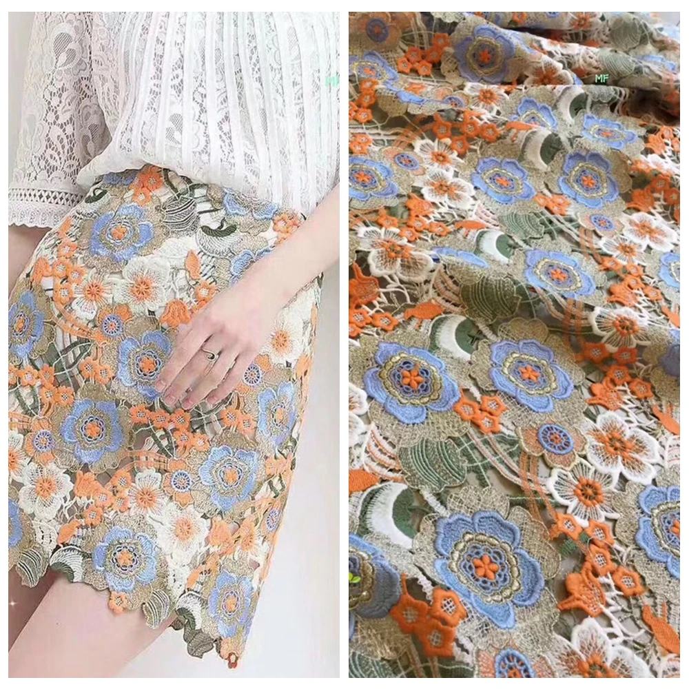 

1yard mixed color heavy embroidery high quality water soluble lace African Lace guipure french lace wedding dress lace fabric
