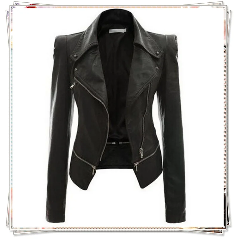 Mwsxd Женская мотоциклетная кожаная куртка приталенная куртка|Кожаные куртки| |