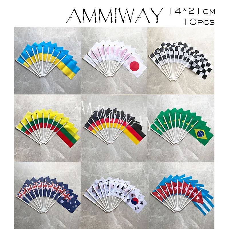 AMMIWAY 14x21 см 10 шт. украинский японский F1 гоночный кариертен Литва ручной флаг