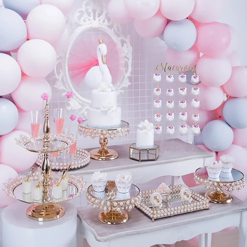 8pcs in set Жемчужный десертный стол Дисплей Стенд украшение Свадьба День рождения кованого железа торт полка многослойная 2 яруса лоток - Цвет: 8pcs in set