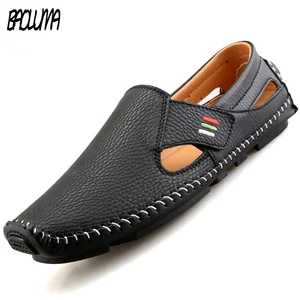 Мужские повседневные Мокасины, дышащие, на липучке, большие размеры 37-48, для лета, вождение, для катеров