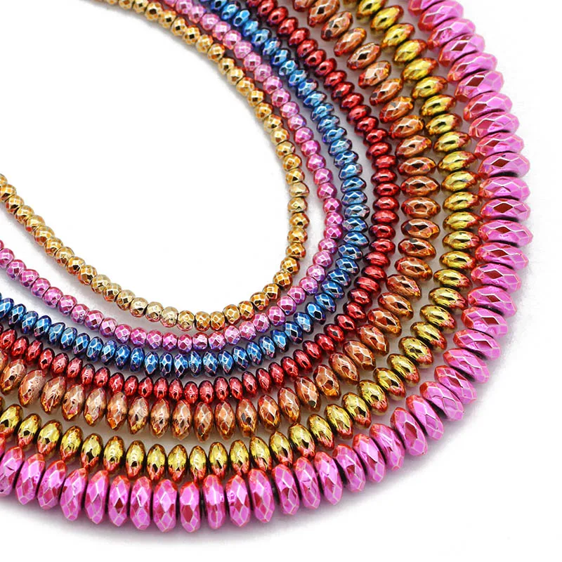 

Nano Gold Blue Purple Faceted Flat Round Hematite 4/6/8MM Natural Stone Spacer Loose Beads For Jewelry Making Diy Bracelet 15''