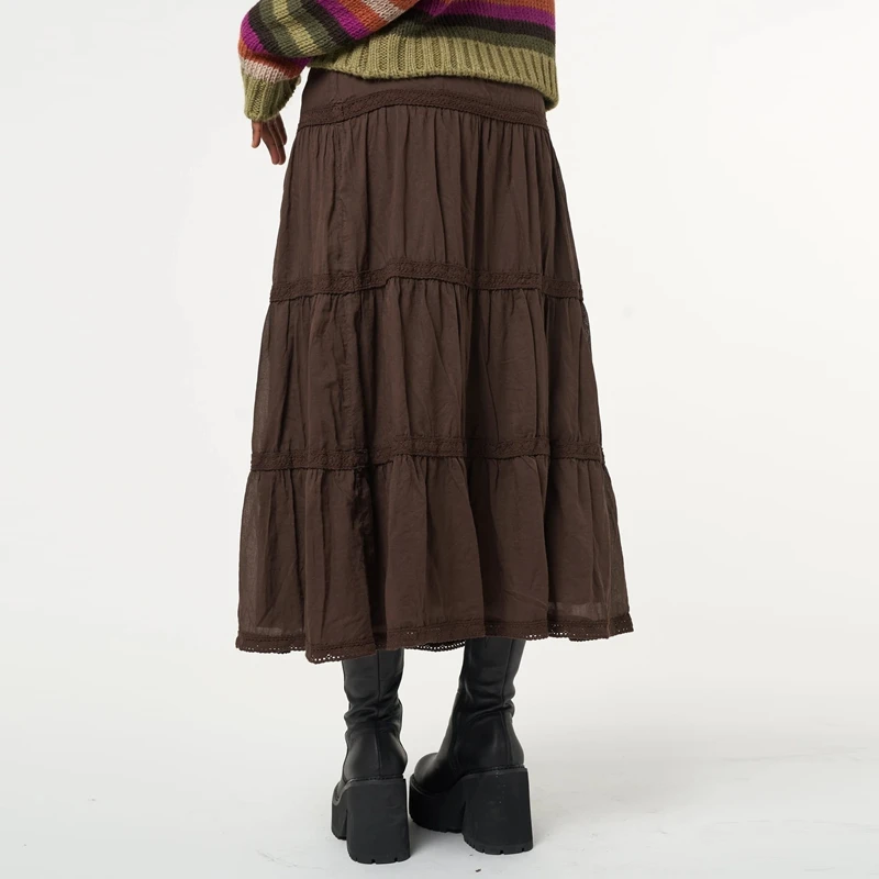 Vintage Brown Long Pleated Skirt y2k Fairy Grunge Kawaii High-Waisted Midi Skirt Women Korean Harajuku Retro Mall Goth Clothes images - 6