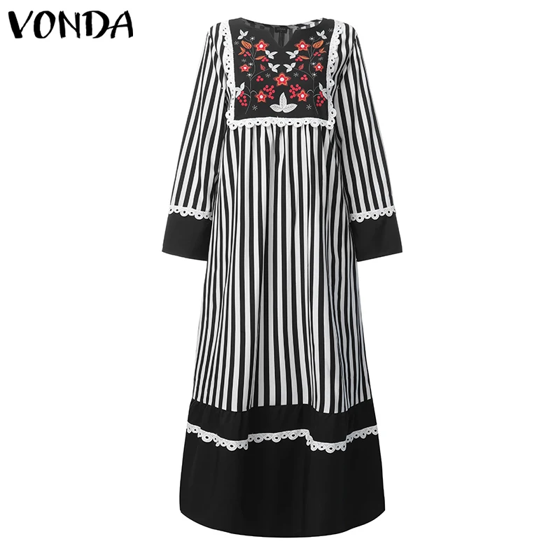 Модное женское осеннее платье VONDA богемное длинное с цветочным принтом винтажное