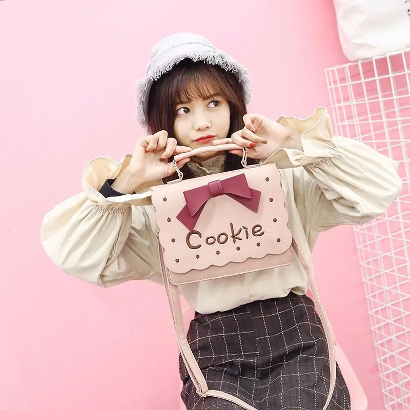 

Cute Kawaii Bowtie Leather Small Handbags Cookie Letter Embroidery Crossbody Bags for Women Trendy 2022 VIP Female Purses