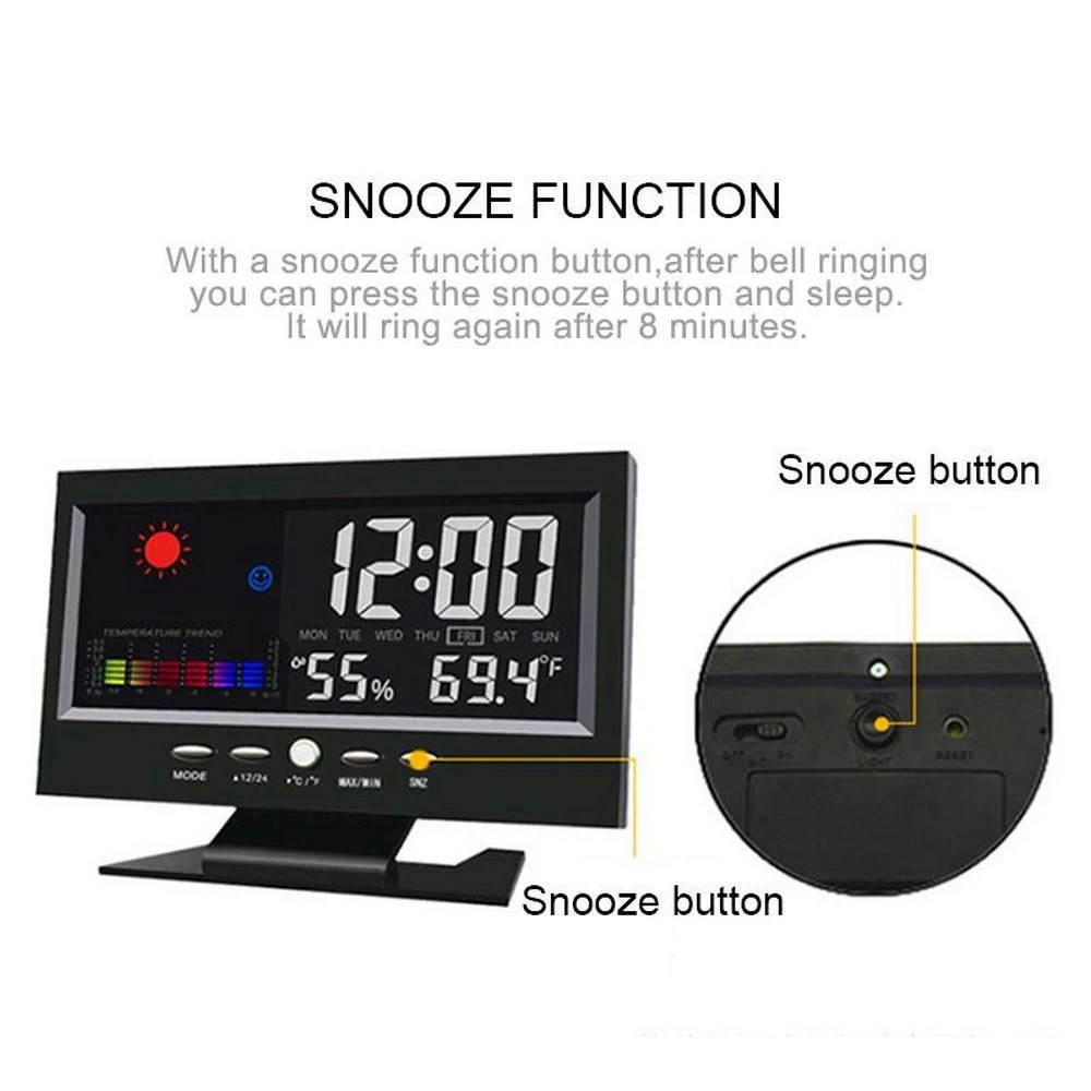 

LED Digital Projection Alarm Clock Loud Snooze Calendar Weather Color Display Humiture Calendar Voice-controlled Weather Clock