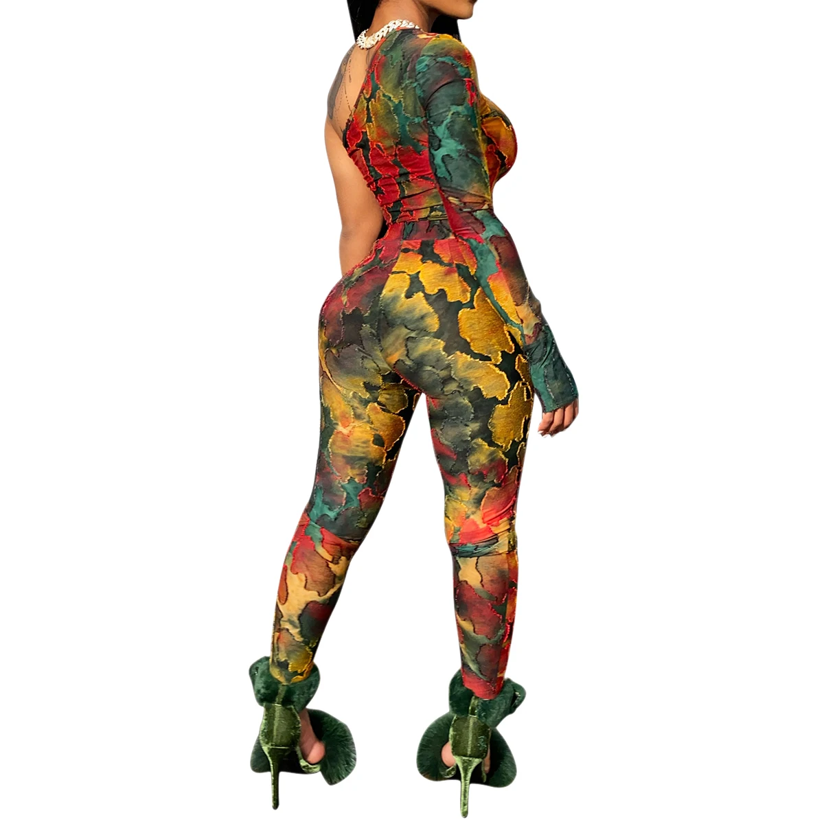 Women's Printed Casual Jumpsuit Set Water Color Blouse Splash Pigment Leggings Off-Shoulder Skinny Sexy Playsuit Women Rompers | Женская