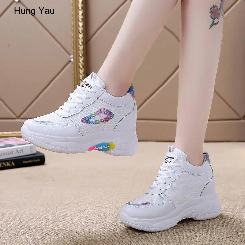 

Wedges Canvas Shoes Woman Platform Vulcanized Shoes Hidden Heel Height Increasing Casual Shoes Cutout chaussure femme Size 35-40