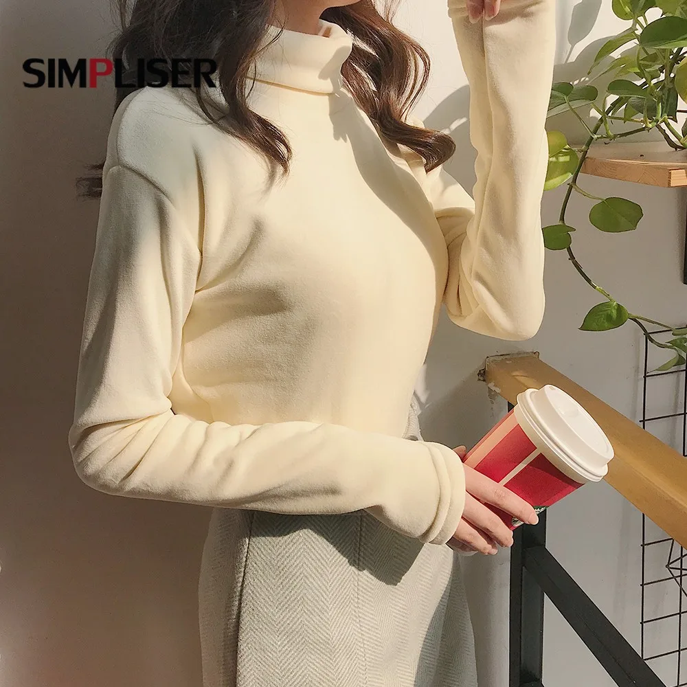 Женские утепленные рубашки зимние плюшевые теплые футболки с воротником-хомутом