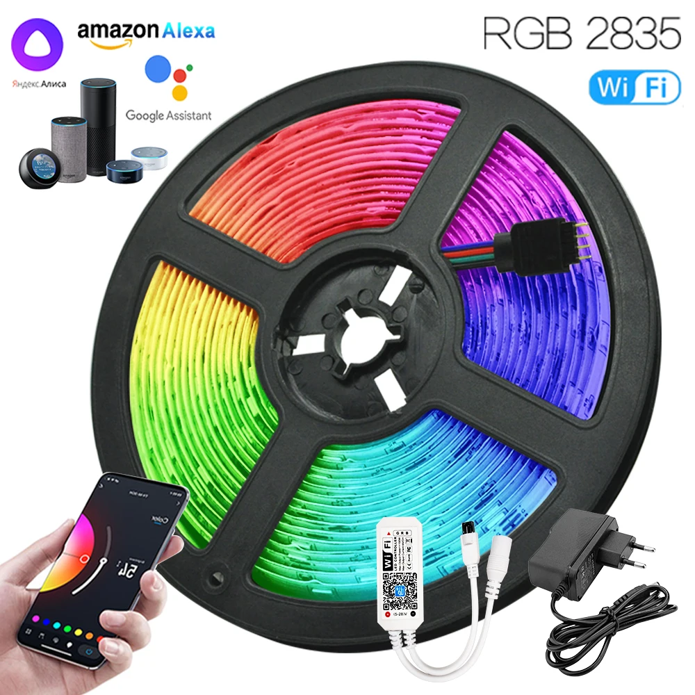 

LED lights 16.4 ft (5M) WiFi Smart Control Suitable for Alexa and Google Assistant 12V RGB 2835 EU Plug For Bedroom Kitchen TV