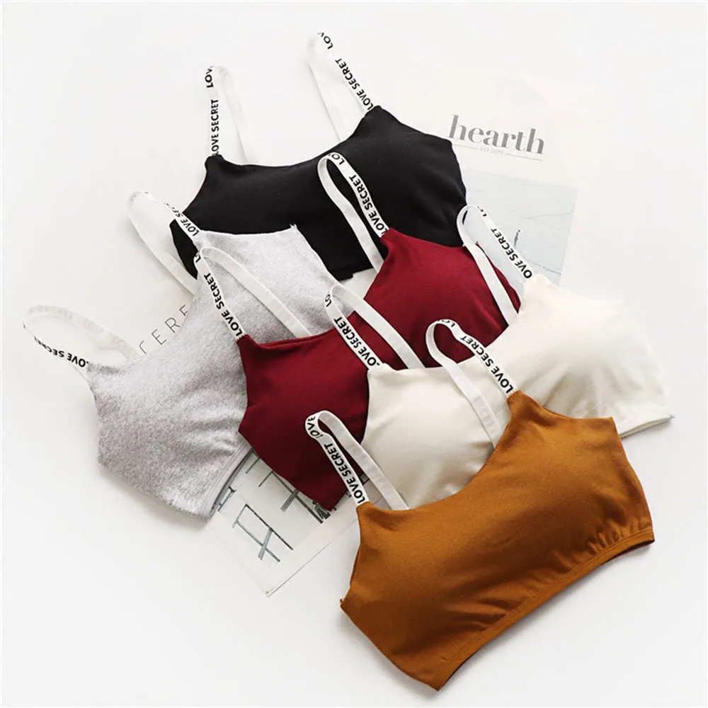 

Sports Bra Top Wear One Size Letters Cotton Sports Top Gym Jogging Running Sports Bra Wire Free Bandeau Sports Bra Tops