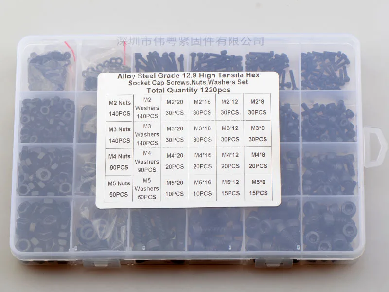 DIN912-934-125 1220 шт M2 / 3/4/5 черная высокопрочная цилиндрическая головка с внутренним