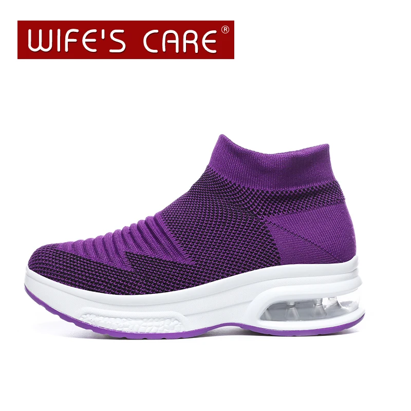 Женские кроссовки летние на плоской подошве дышащие сетчатые носки спортивная