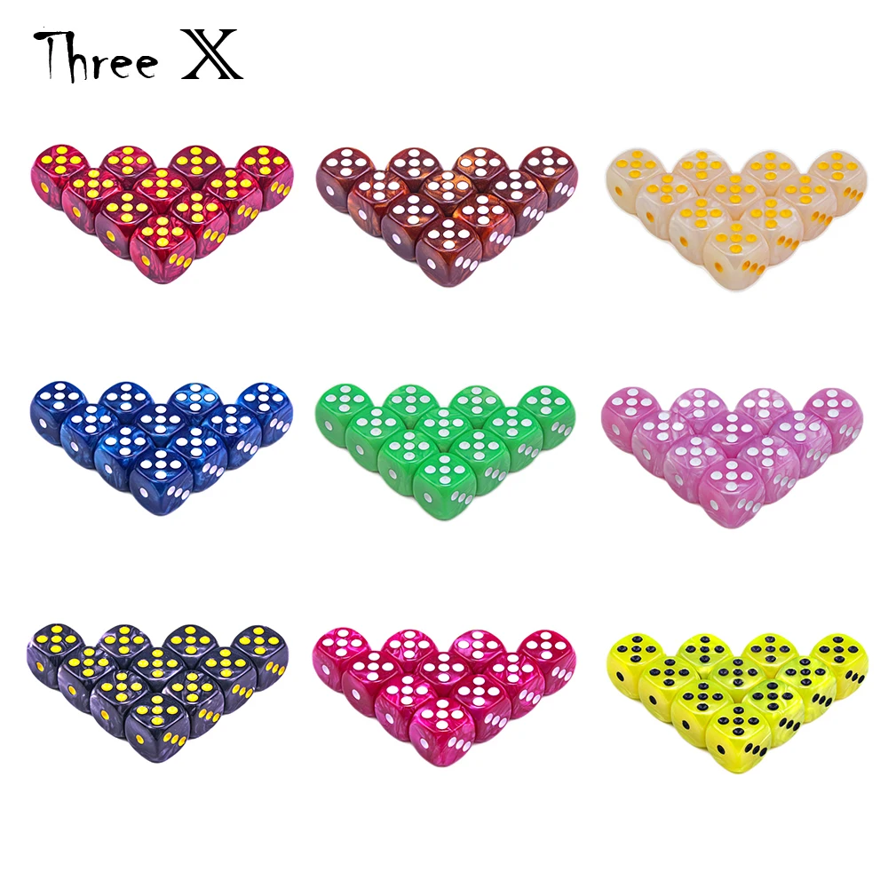 10 Pieces 6 Sided Game Dice Set Pearl Colors Rounded Edges KIds Favor |
