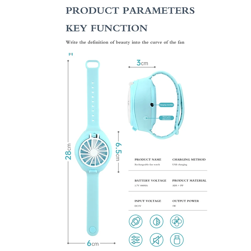 

Mini Watch Fan Folding Simple Portable Summer Rechargeable USB Fashion Pocket Third Adjustable Modes Small Fan Watch Cooler