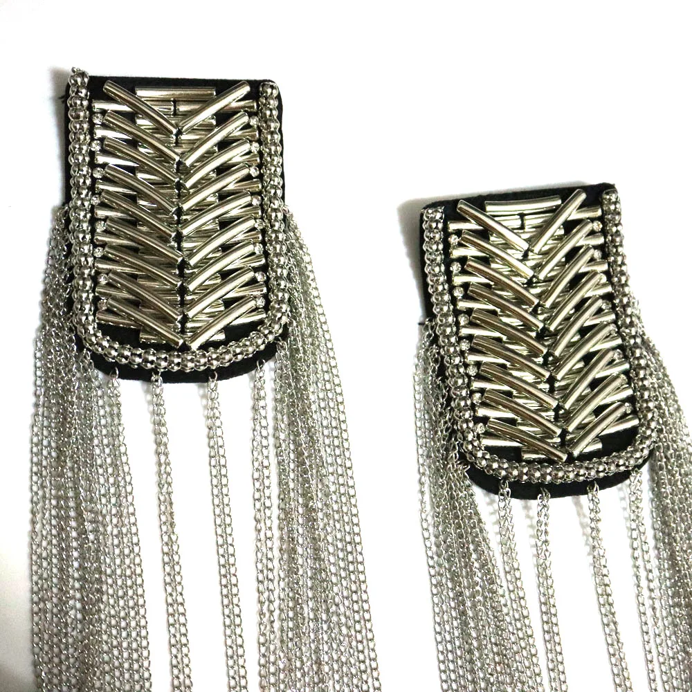 2pcs/set silver golden tassel Beaded epaulette for clothes DIY punk Badge Epaulets jacket Cool Shoulder Patches appliques - купить по