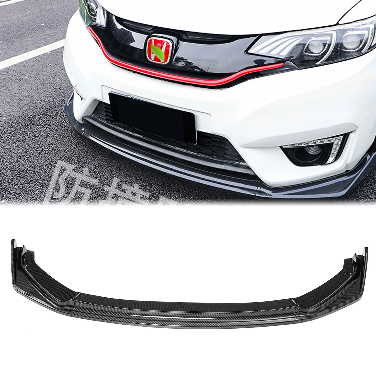 

Carbon Fiber Look Front Bumper Lip Body Kit Spoiler Splitter Lip Guard For Honda Fit Jazz 2014 2015 2016 2017 Car Accessories