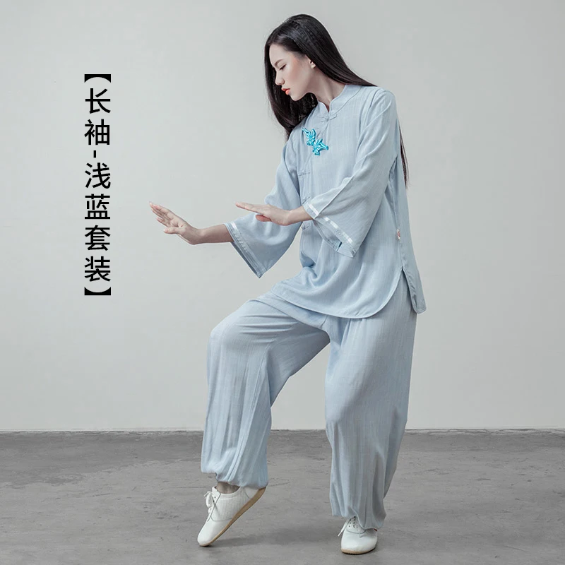 Spring Women Tai Chi Meditation Uniforms Linen Loose Yoga Shirt Bloomers Pant Jogger Casual Kungfu Martial Arts Set Activewear
