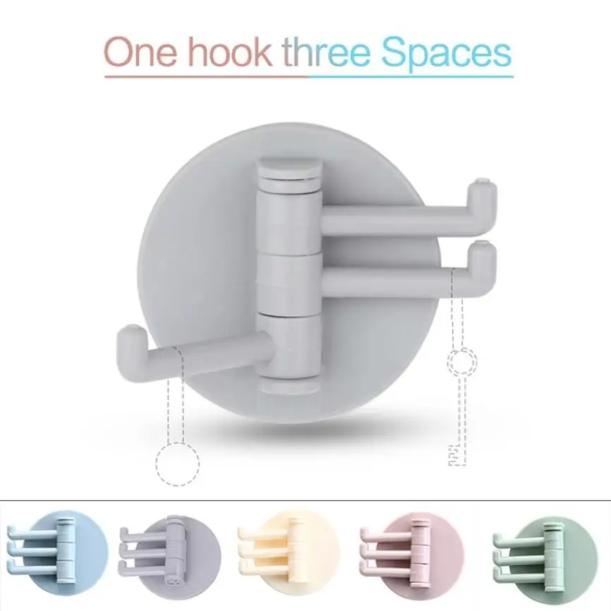 

Punch-free 3-branch non-marking hook paste multifunctional rotary hook kitchen bathroom wall three-prong hook