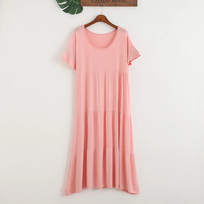 

Spring and summer new modal short-sleeved dress female Korean version of the long section pregnant women's home skirt with large