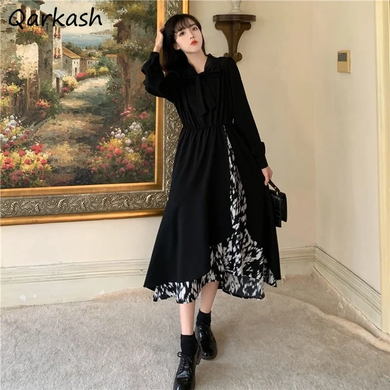 

Long Sleeve Dress Women Black Vestidos Classy Patchwork Fashion Design Oversized Chic Artistic Loose Fall Party Holiday Clothing