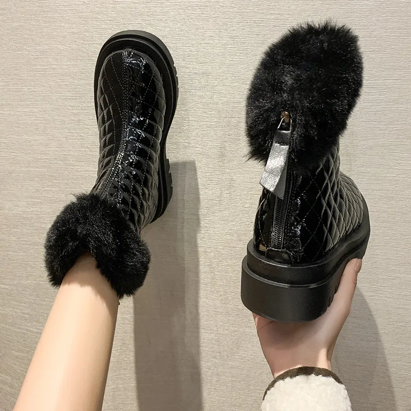 

Женские ботинки, новинка 2022 года, австралийская обувь на молнии с круглым носком, на плоской подошве, зимняя обувь, плюшевая женская обувь на...