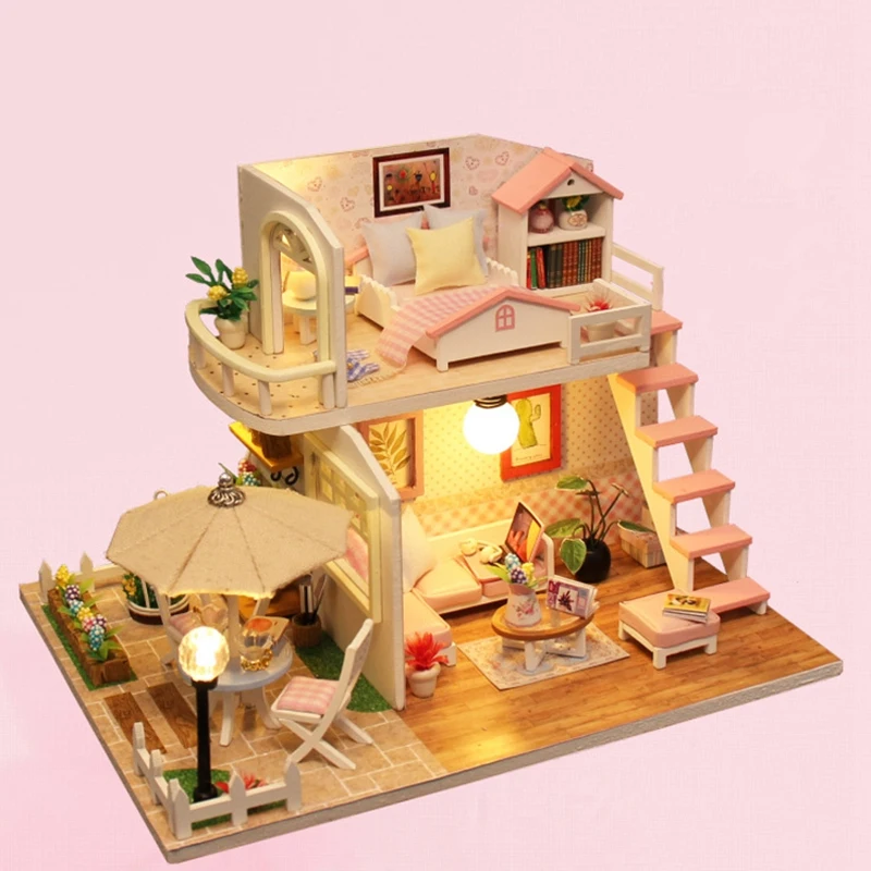Деревянный домик сделай сам Hoomeda миниатюрный с мебелью кукольный игрушки для