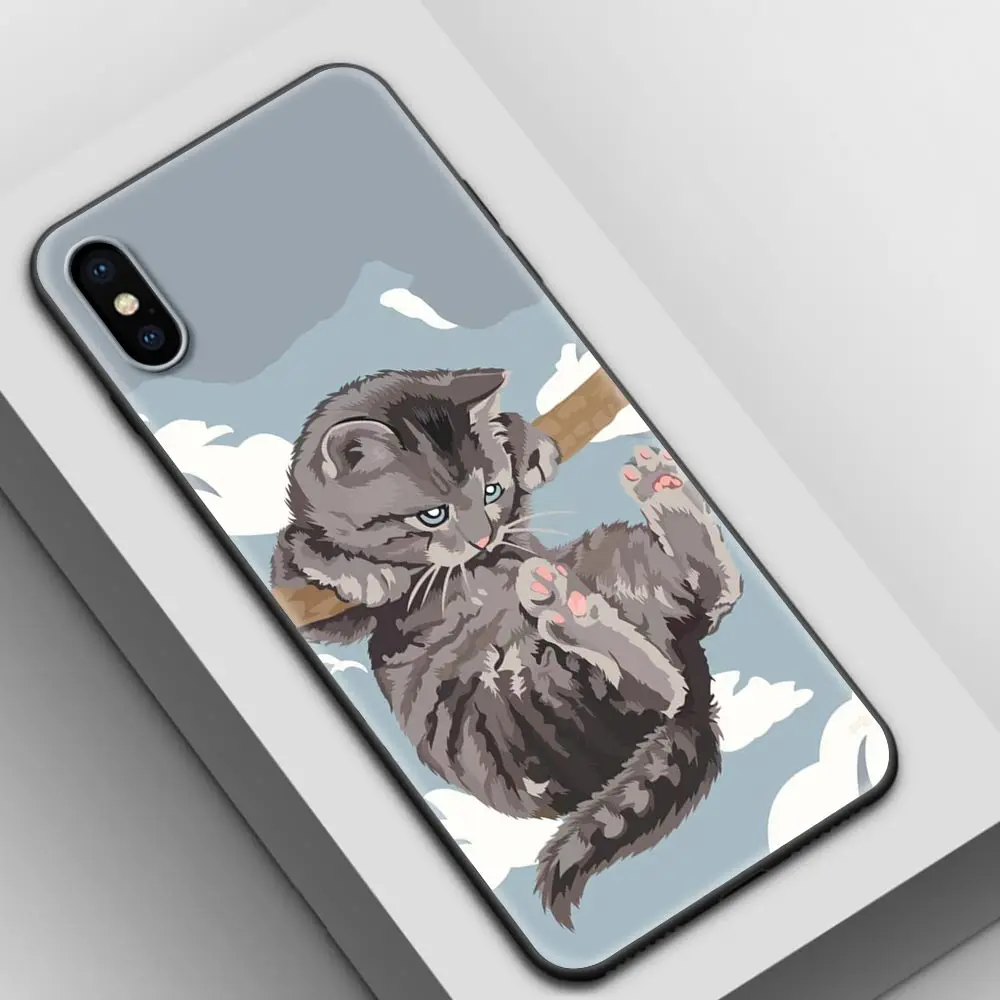 

Cartoon Cute Cat Wooden Style Shockproof Cover for iPhone 7 8 11 12 Pro MAX 6 6S Plus XS MAX XR SE 2020 Soft Phone Case Shell