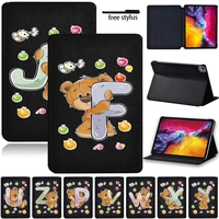 for apple ipad air 4 2020 10 9 inch shockproof tablet cover case bear letter series leather flip cover case free stylus