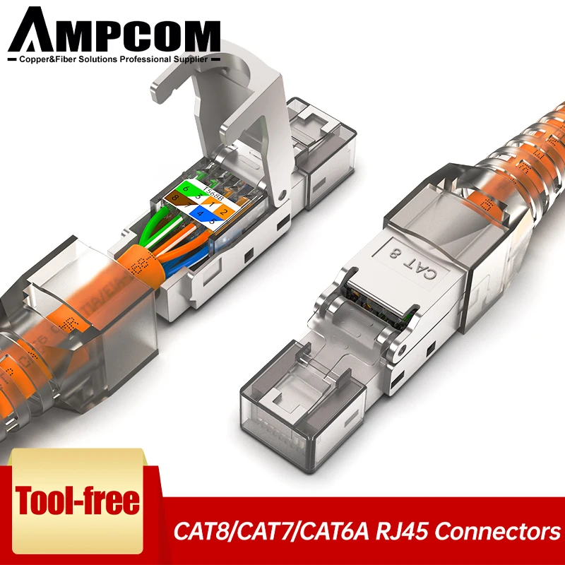 AMPCOM инструмент бесплатно экранированный CAT8 CAT7 CAT6A RJ45 разъем Многоразовые Ethernet