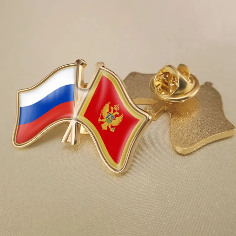 

Russian Federation and Montenegro Crossed Double Friendship Flags Lapel Pins Brooch Badges