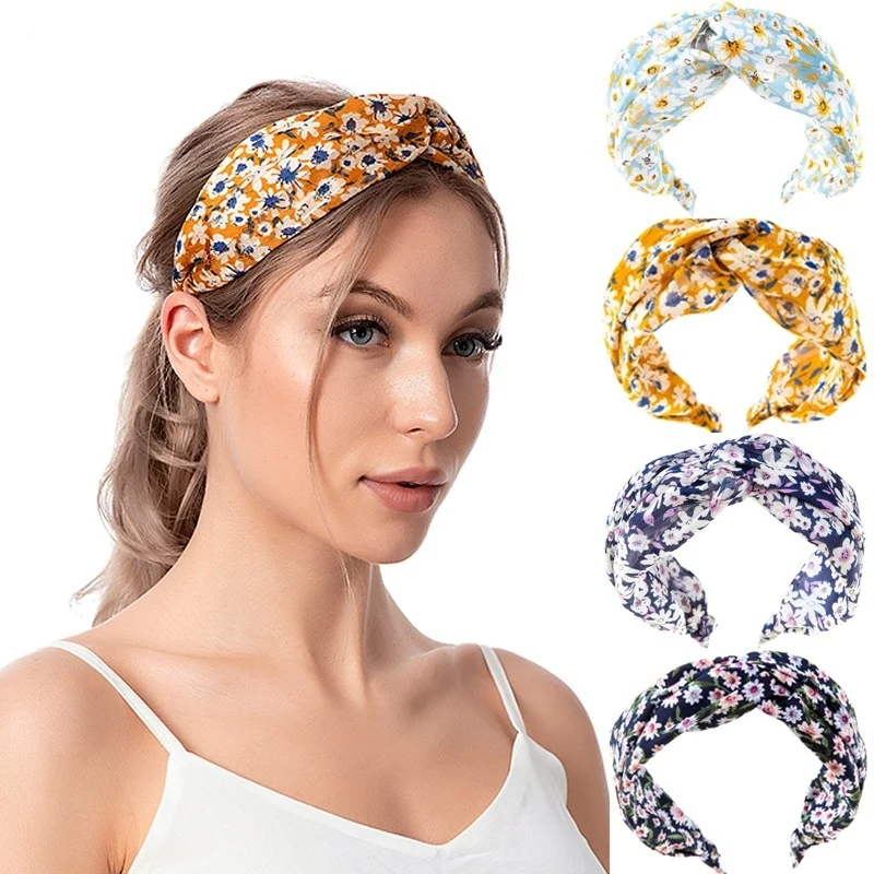 

Chrysanthemum Knot Headband Small Flower Cross Cloth Hairband Floral fabric hairband for Fashion women's Face Pressure Headband