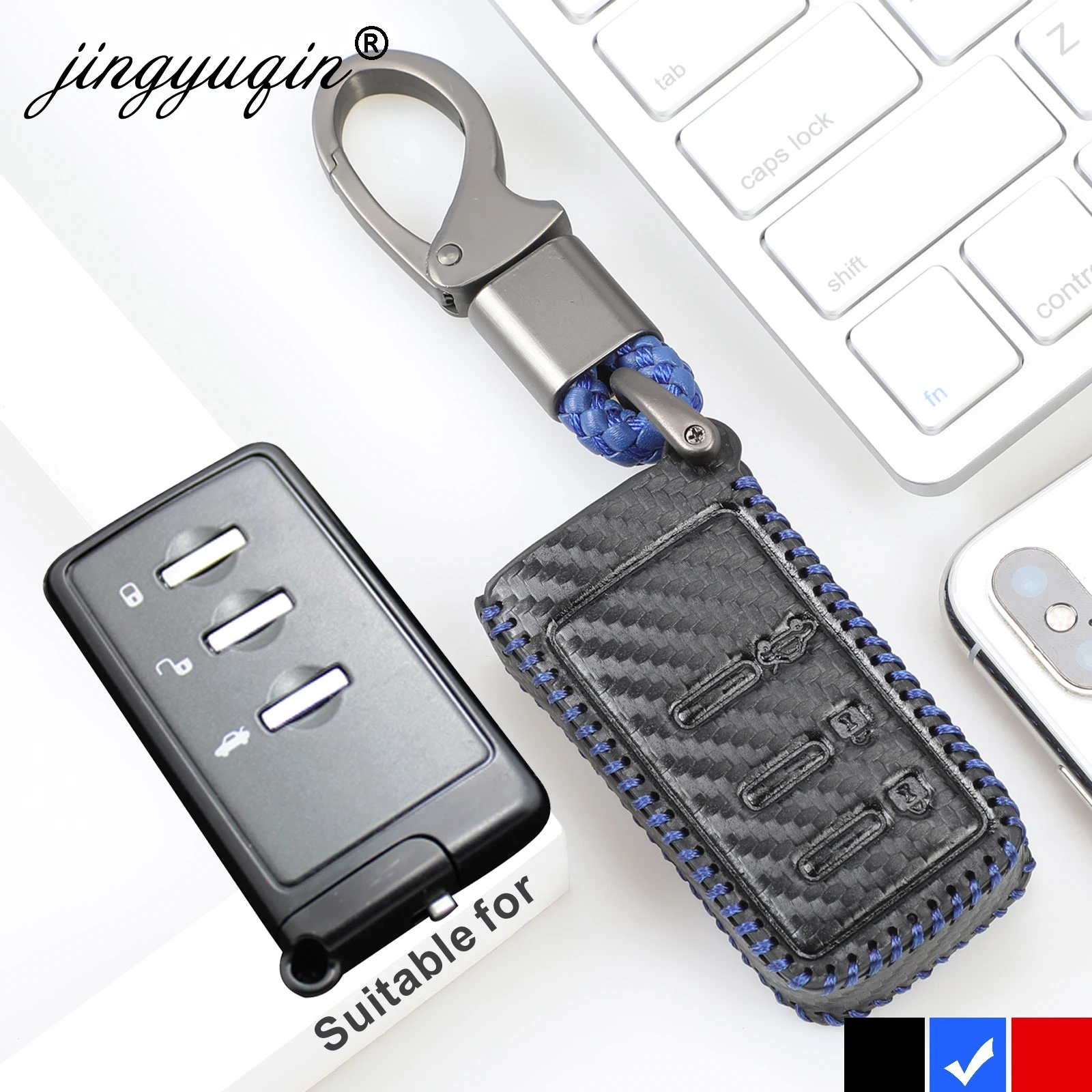 jingyuqin Fiber Carbon Leather key Cover Case For Subaru forester Outback Legacy XV 3 Button Smart Fob Car Accessories