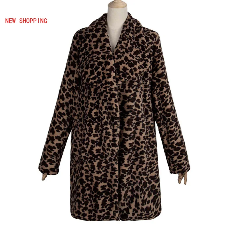 

New Women Plush Teddy Coat Autumn Winter Leopard Faux Fur Coats Women Lapel Faux Fur Fluffy Long Teddy Jacket Female Thick Warm