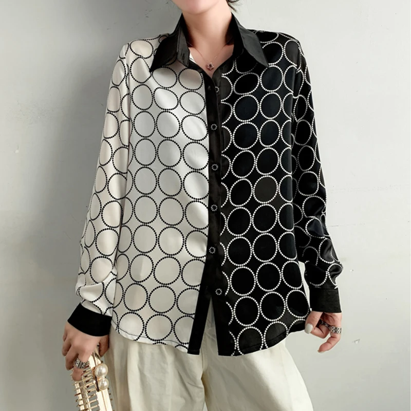 

Fashion Women's Blouses patchwork printing ladies shirts 2021 Spring Autumn Long Sleeve Shirts Tops Blusas Mujer