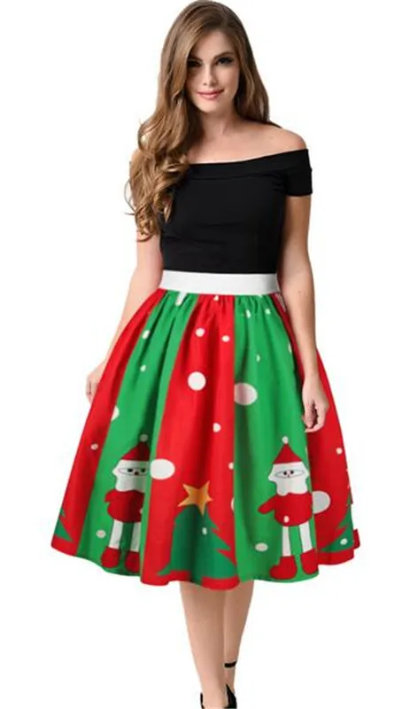 Милая юбка с изображением снеговика винтажная в стиле Хепберн Красная