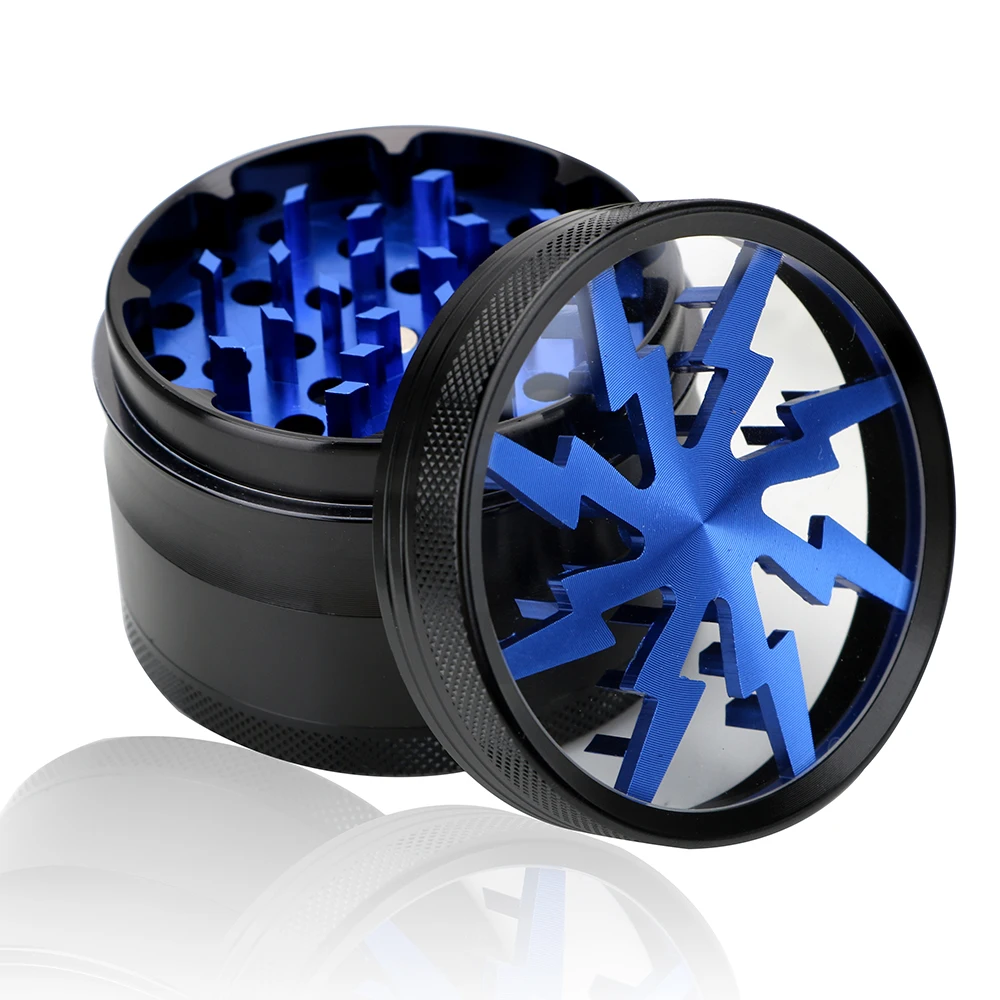 

NICEYARD 63MM 4-layer Aluminum Alloy Tobacco Grinder Smoking Herb Cutter Transparent Latest Lightning-Shaped Spice Weed Cutter