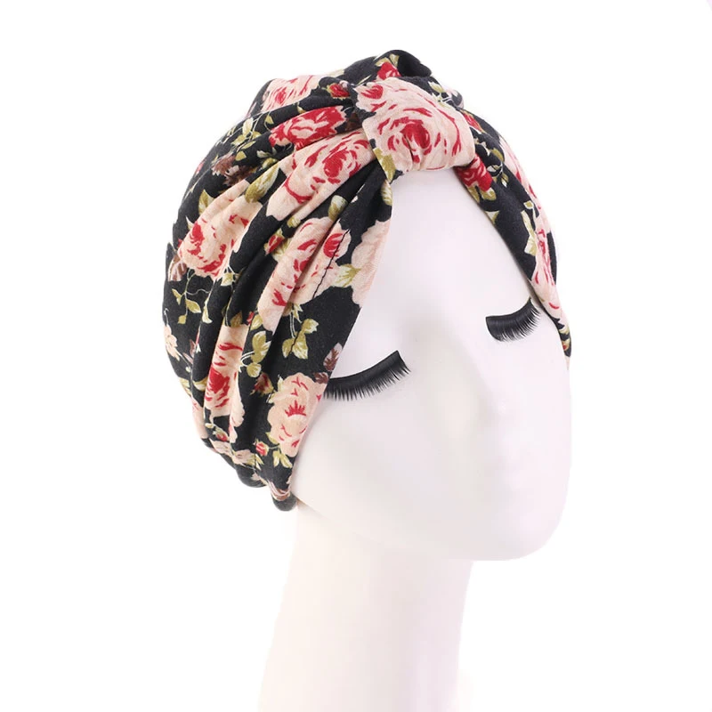 

Floral Print Chemo Hats Muslim Caps Print Women Hat Headwear Turban Hat Head Wrap Cross Knotted Headwrap Stretch Turban Cap