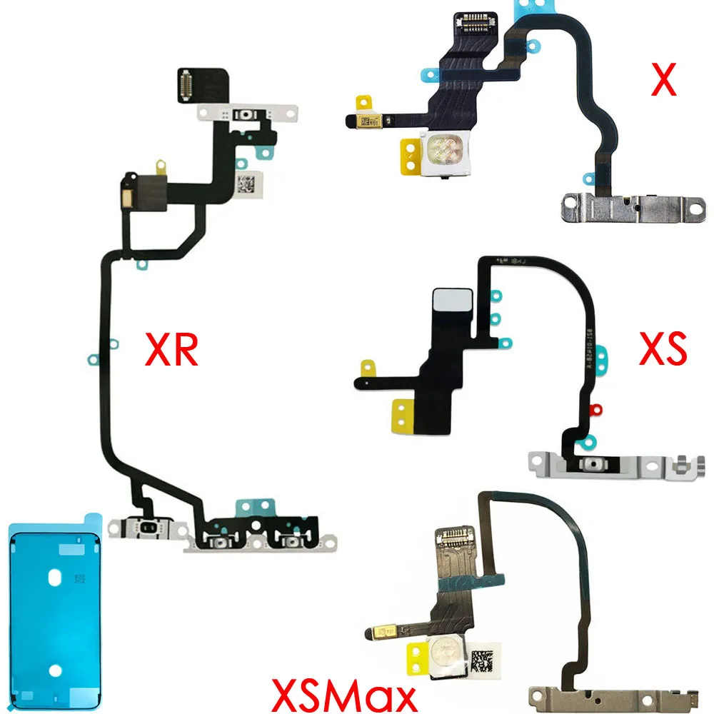 Power Button On/Off Switch Flash Light Mic Flex Cable for iPhone X XR XS Max And Waterproof Sticker Replacement