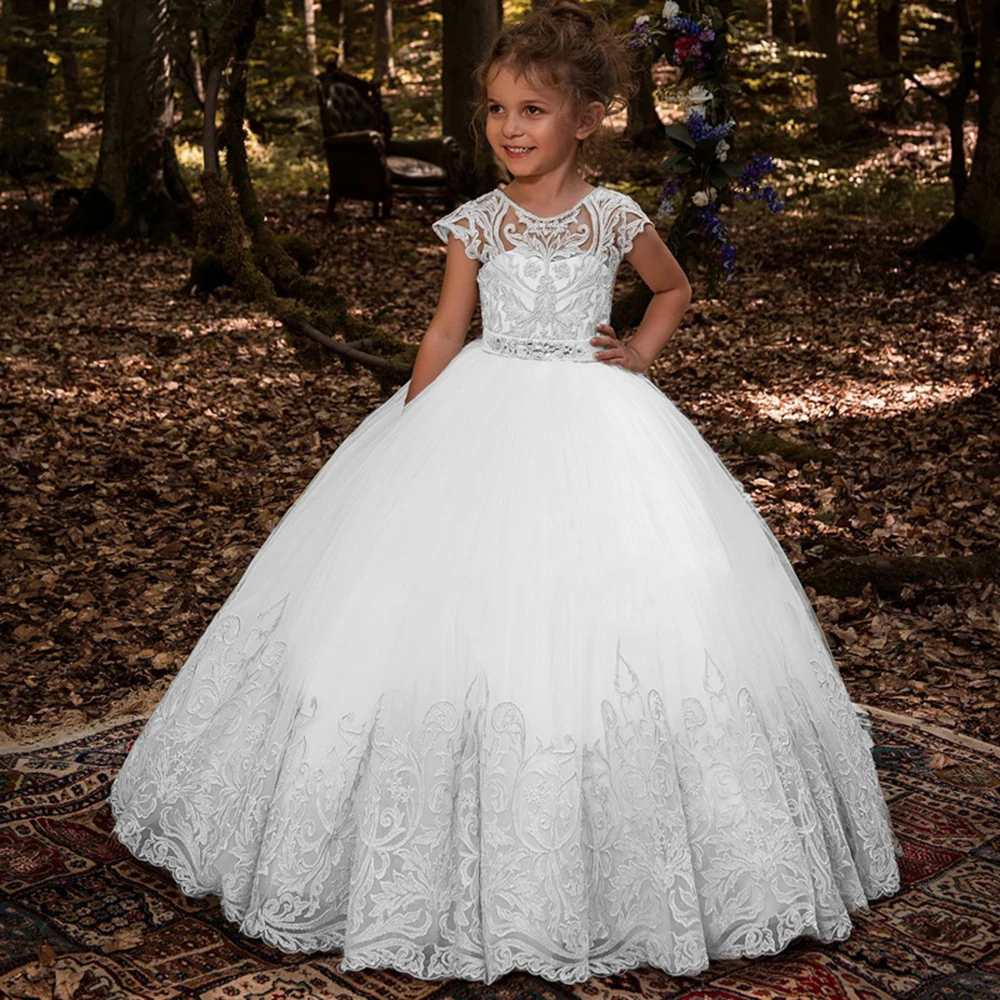 

New Kids Pageant Evening Gowns 2021 Lace Ball Gown Flower Girl Dresses For Weddings First Communion Dresses For Girls Customized
