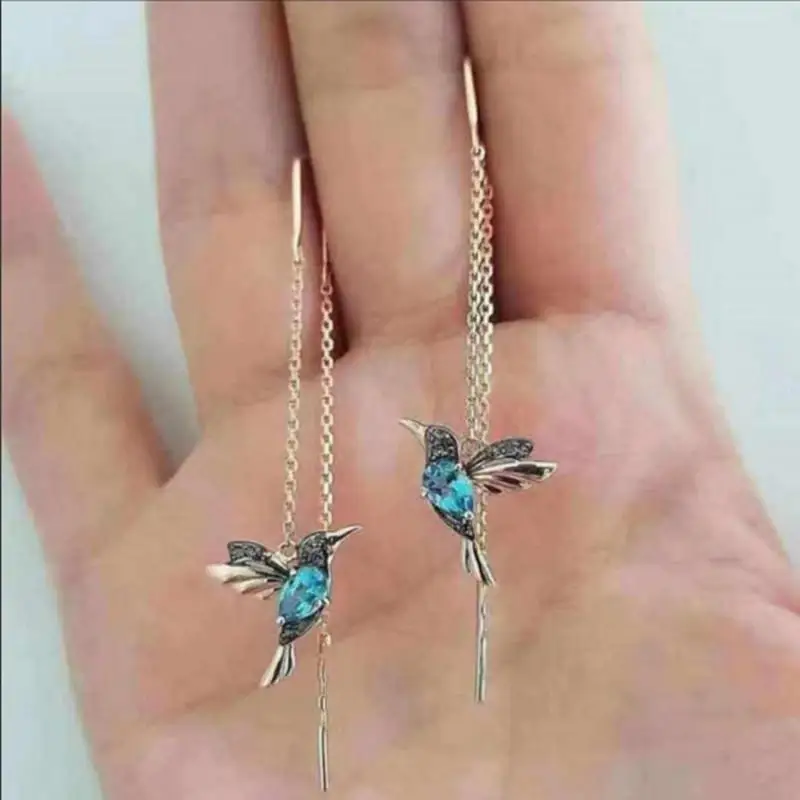 

Popular Hummingbird Pendants Jewelry Women's Accessories Earrings Long Tassels Fashion New Faces Thin Bird Ears Jewelry